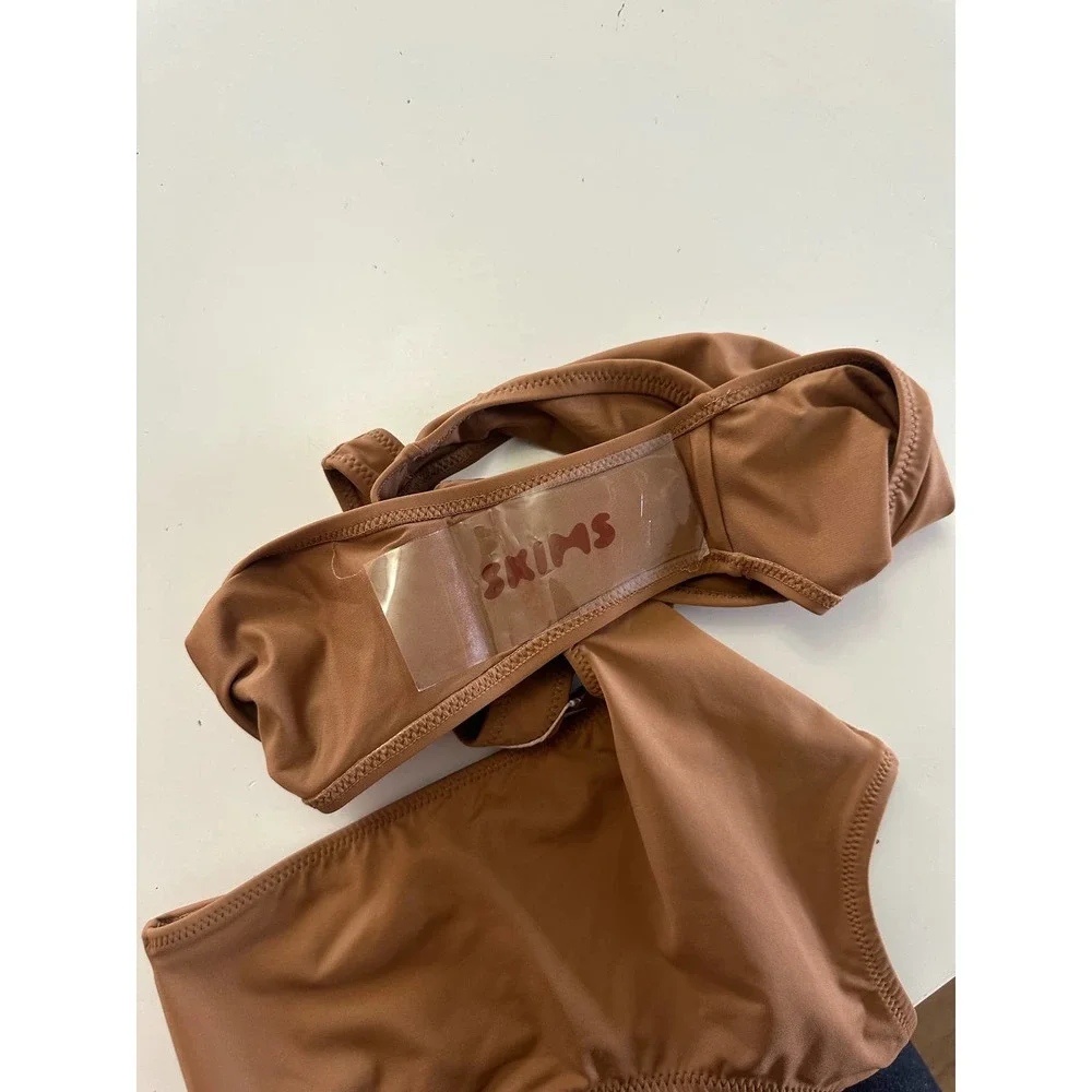 NWT MONOKINI swim suit one shoulder swimsuit almond size XS